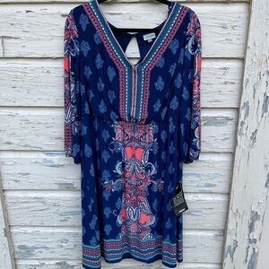 The Avenue Plus Size 14/16 BoHo Festival Geometric Balloon Sleeve MIDI Dress H